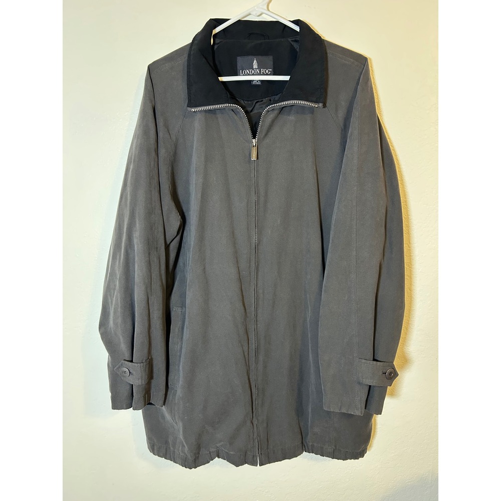 London Fog Mens Full Zip Jacket Charcoal Gray Lightweight Coat Large Regular